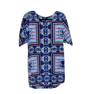 Haute Hanger Bohemian Vibrant Colorful Pattern Shift Dress Size Small
